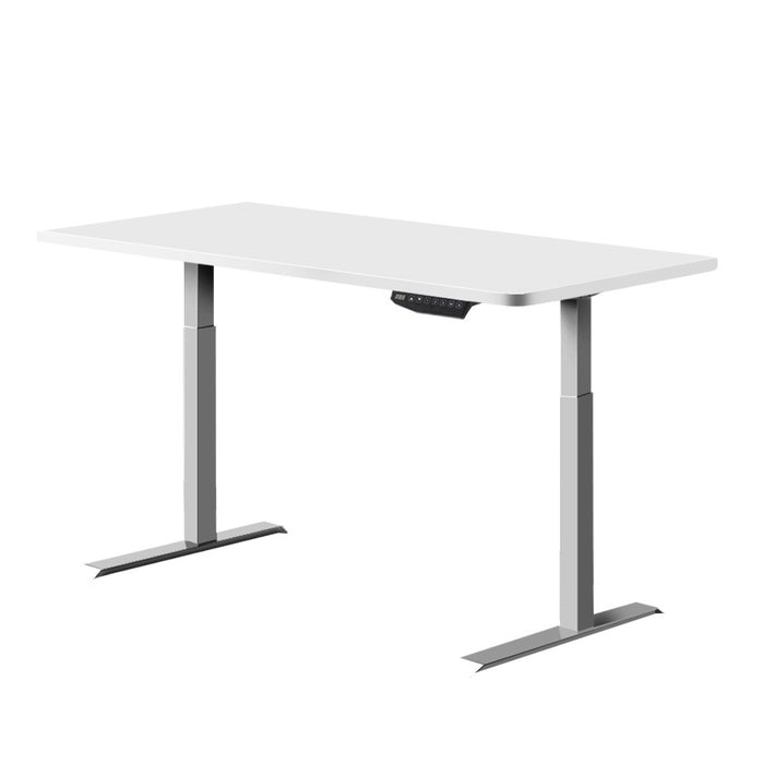 Standing Desk Adjustable Height Desk Dual Motor Electric Grey Frame White Desk Top 140cm