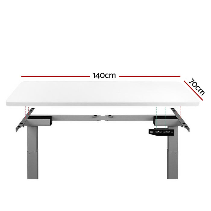 Standing Desk Adjustable Height Desk Dual Motor Electric Grey Frame White Desk Top 140cm