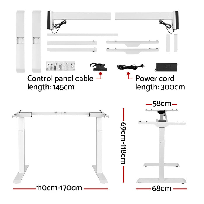 Standing Desk Adjustable Height Desk Dual Motor Electric White Frame Black Desk Top 120cm