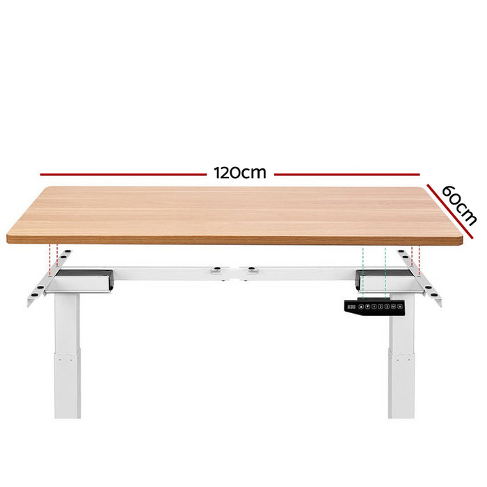 Standing Desk Adjustable Height Desk Dual Motor Electric White Frame Oak Desk Top 120cm