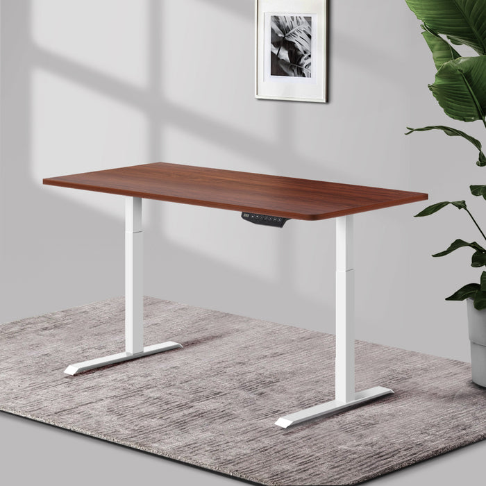 Standing Desk Adjustable Height Desk Dual Motor Electric White Frame Walnut Desk Top 140cm