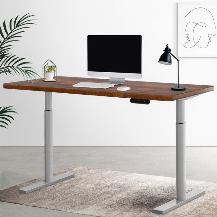 Electric Standing Desk Motorised Adjustable Sit Stand Desks Grey Brown