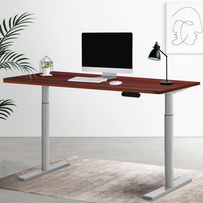 Electric Standing Desk Adjustable Sit Stand Desks Grey Walnut 140cm