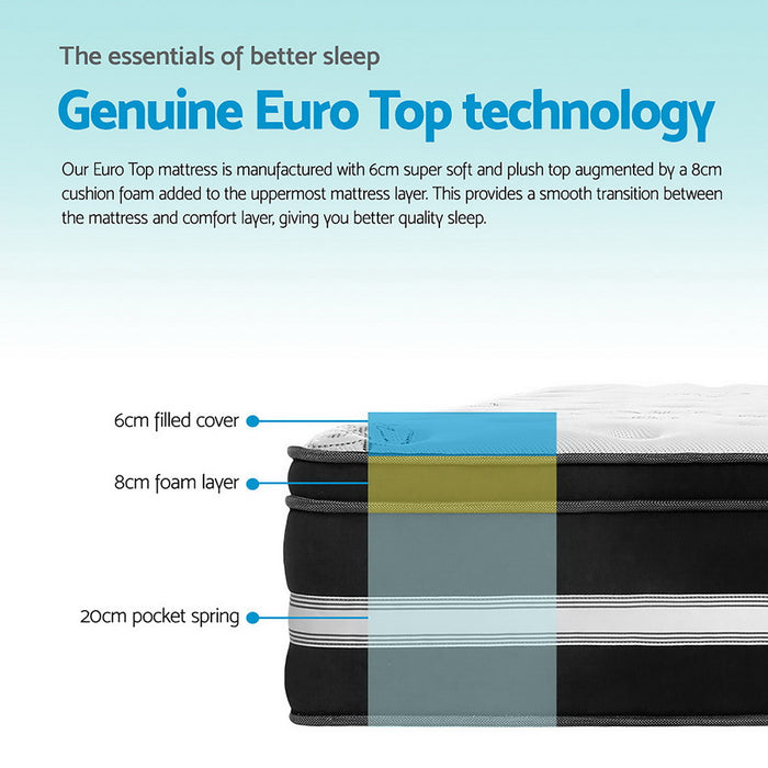 King Single Size Mattress Bed COOL GEL Memory Foam Eurotop Pocket Spring