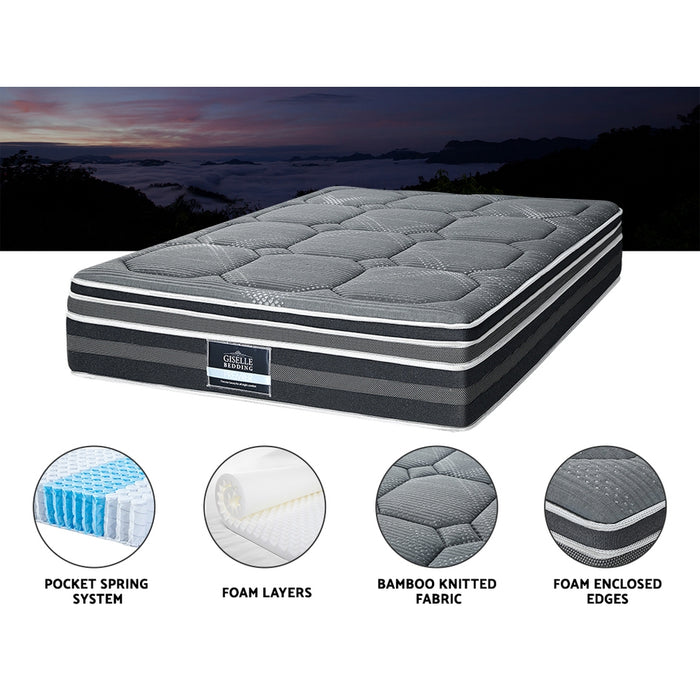 35CM KING Mattress Bed 7 Zone Dual Euro Top Pocket Spring Medium Firm