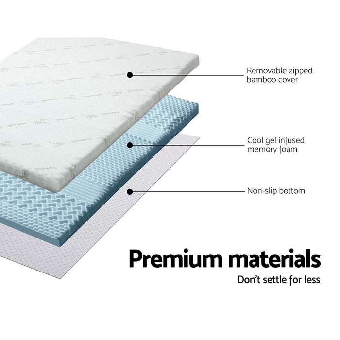 Cool Gel 7-zone Memory Foam Mattress Topper w/Bamboo Cover 5cm - Double