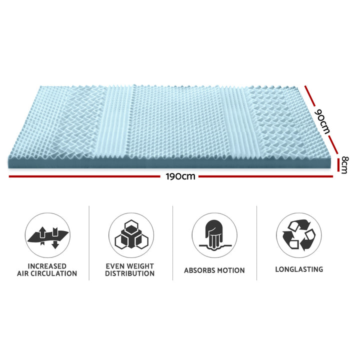 Cool Gel 7-zone Memory Foam Mattress Topper w/Bamboo Cover 8cm - Single