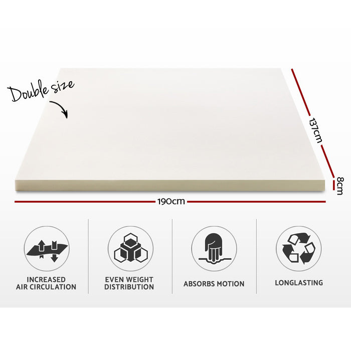 Memory Foam Mattress Topper w/Cover 8cm - Double