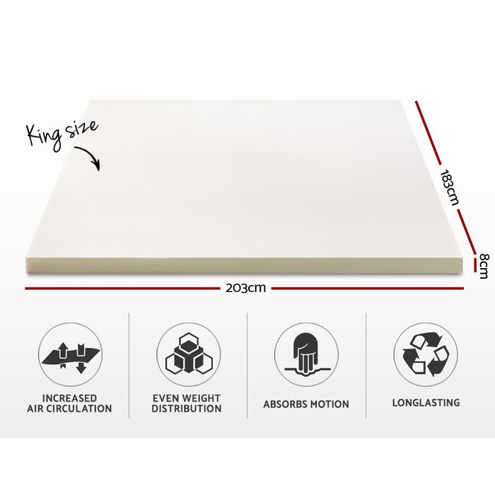 Memory Foam Mattress Topper w/Cover 8cm - King