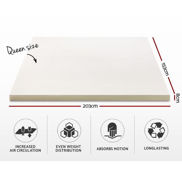 Memory Foam Mattress Topper w/Cover 8cm - Queen