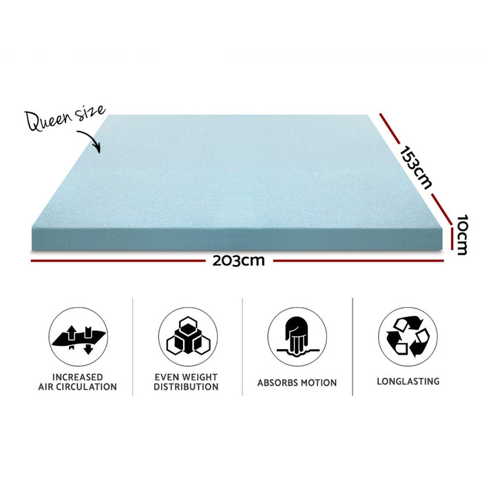 Cool Gel Memory Foam Mattress Topper w/Bamboo Cover 10cm - Queen