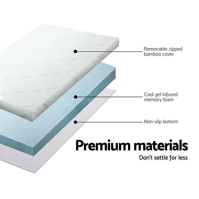 Cool Gel Memory Foam Mattress Topper w/Bamboo Cover 5cm - Double