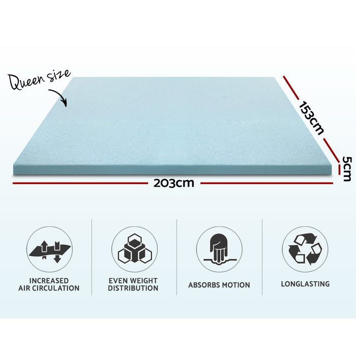 Cool Gel Memory Foam Mattress Topper w/Bamboo Cover 5cm - Queen