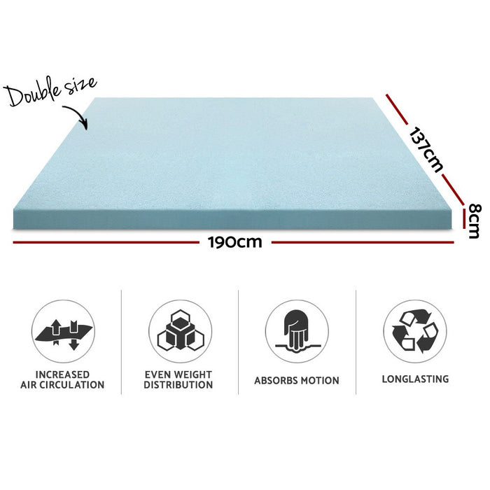 Cool Gel Memory Foam Mattress Topper w/Bamboo Cover 8cm - Double