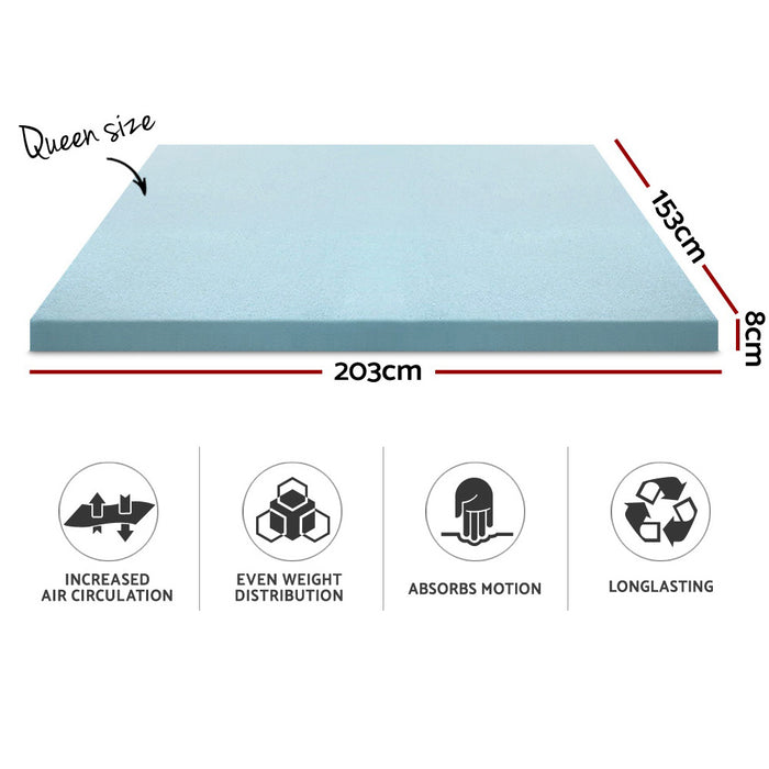 Cool Gel Memory Foam Mattress Topper w/Bamboo Cover 8cm - Queen