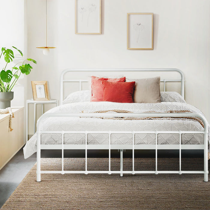 LEO Metal Bed Frame - Queen (White)