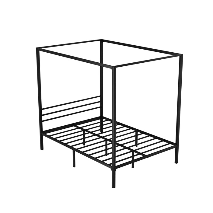 Bed Frame Metal Four-poster Platform Base Double Size Black POCHY