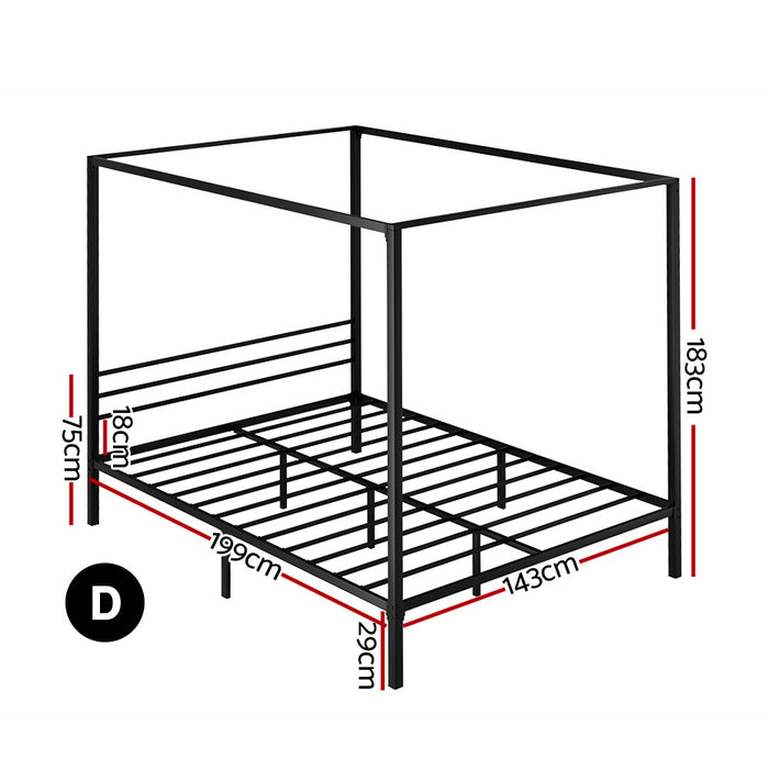 Bed Frame Metal Four-poster Platform Base Double Size Black POCHY