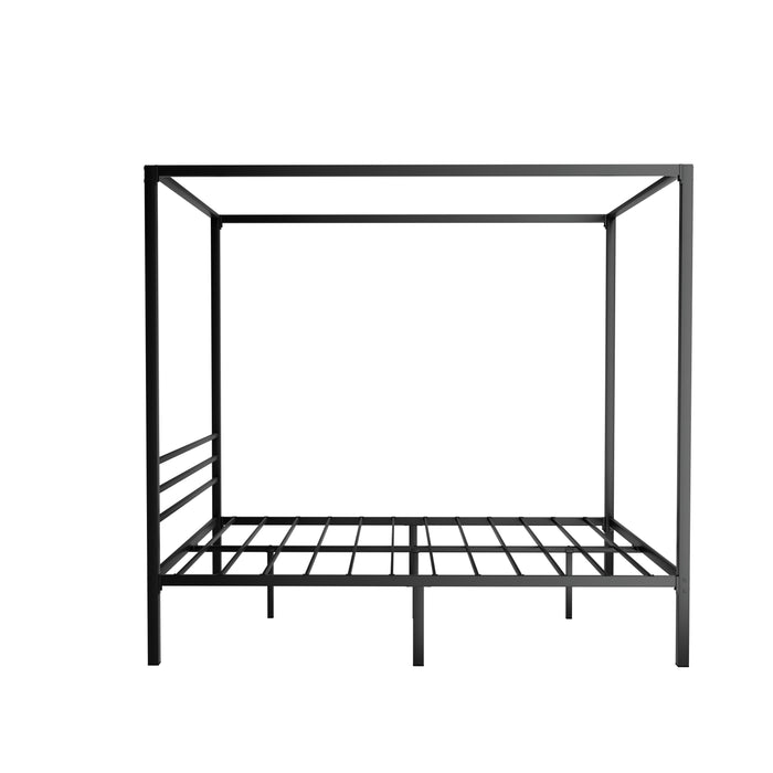 Bed Frame Metal Four-poster Platform Base Double Size Black POCHY