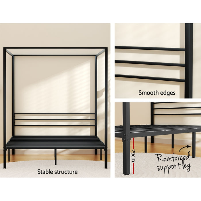 Bed Frame Metal Four-poster Platform Base Double Size Black POCHY