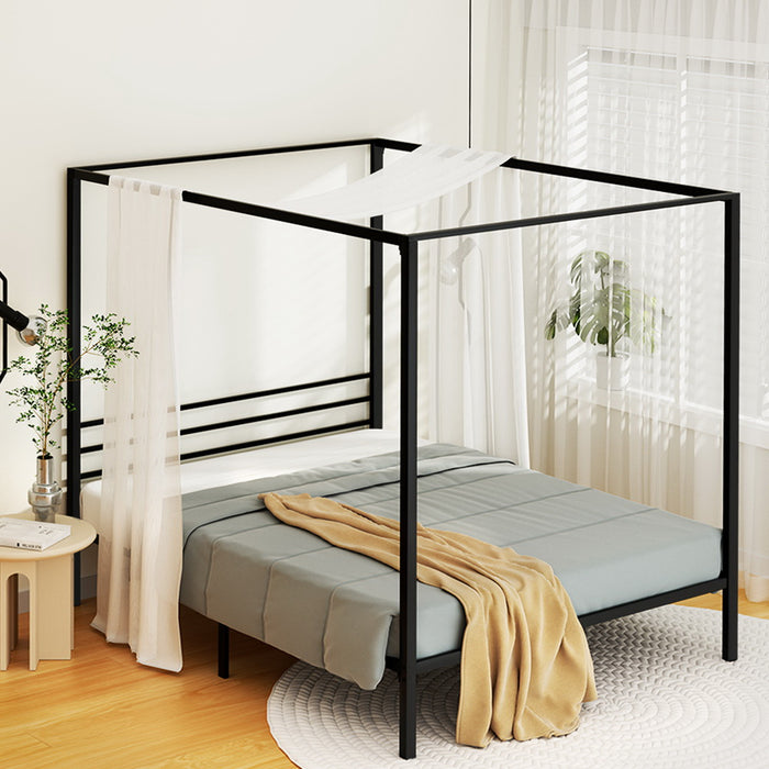 Bed Frame Metal Four-poster Platform Base Double Size Black POCHY