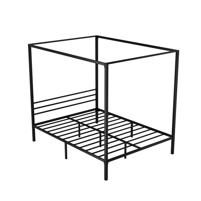 Bed Frame Metal Four-poster Platform Base Queen Size Black POCHY