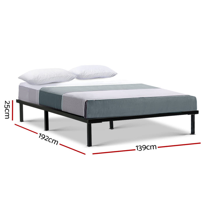 Metal Bed Frame Double Size Mattress Base Platform Wooden Black TED