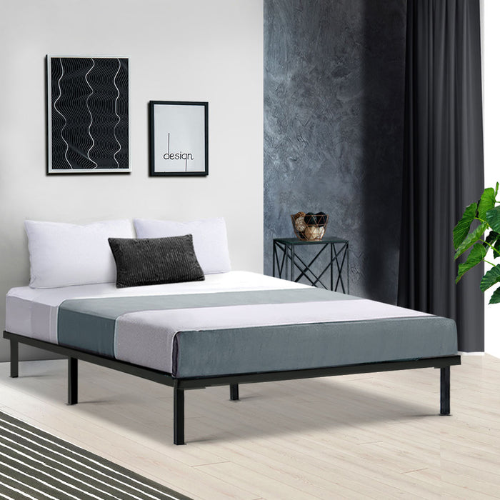 Metal Bed Frame Double Size Mattress Base Platform Wooden Black TED