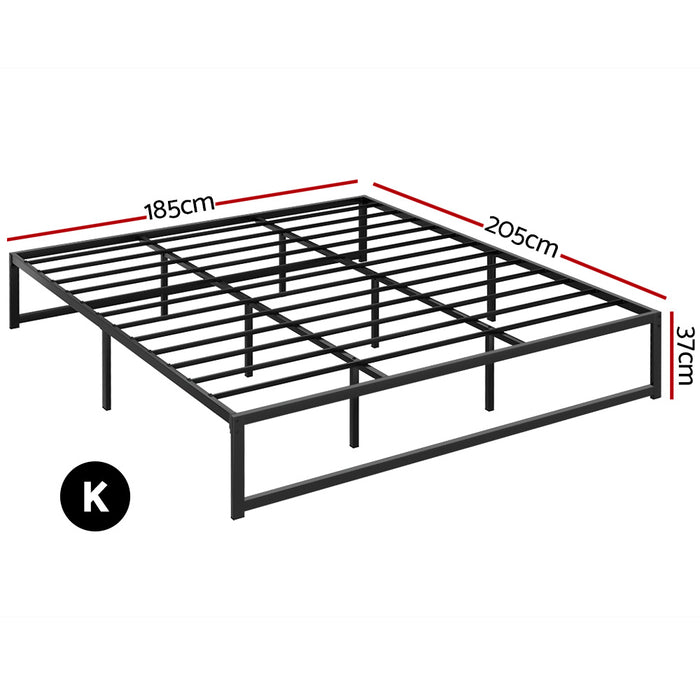 Bed Frame Metal Platform King Size Bed Base Mattress Black TINO