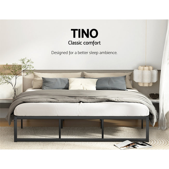 Bed Frame Metal Platform King Size Bed Base Mattress Black TINO