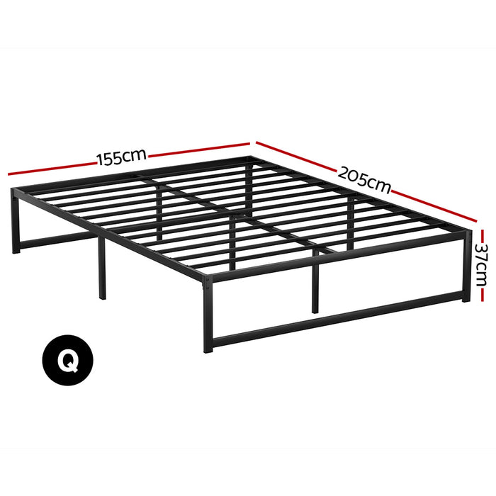 Bed Frame Metal Platform Queen Size Bed Base Mattress Black TINO