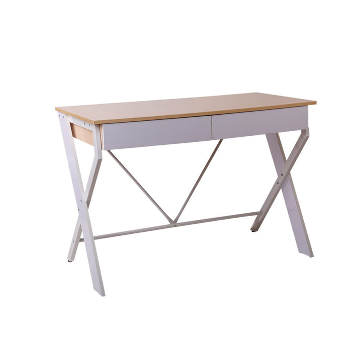 Metal Desk with Drawer - White with Oak Top