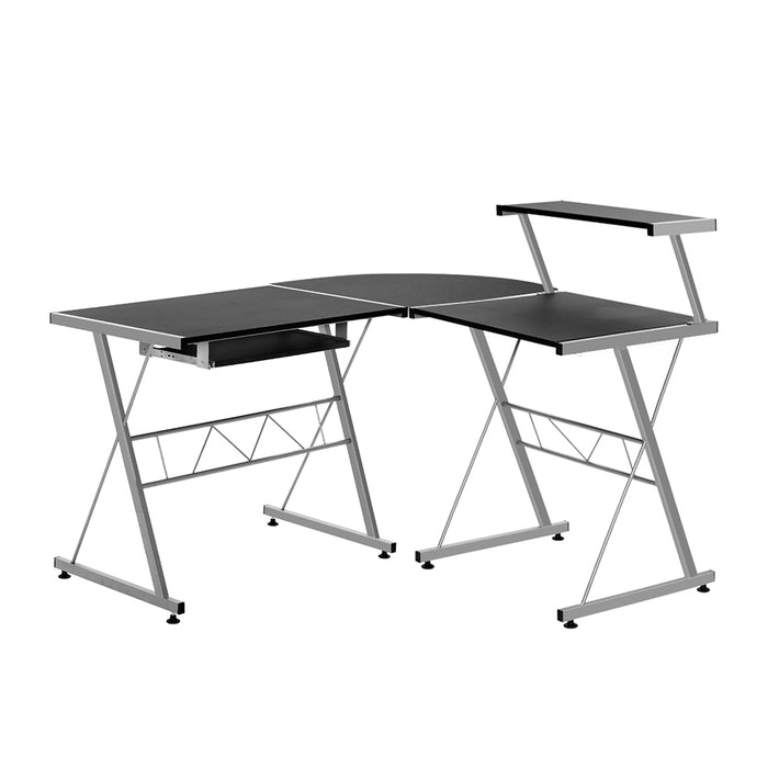 Corner Metal Pull Out Table Desk - Black