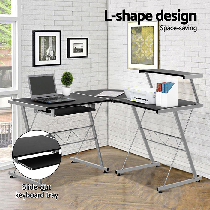 Corner Metal Pull Out Table Desk - Black