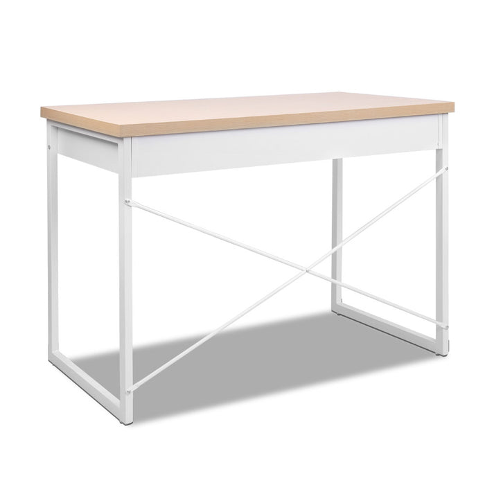 Metal Desk with Drawer - White with Wooden Top