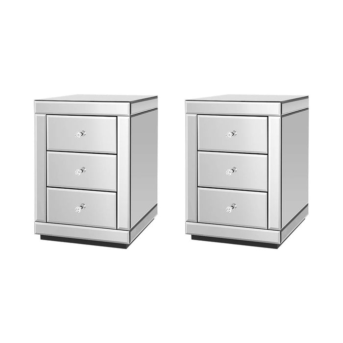 Set of 2 Bedside Tables Drawers Mirrored Side End Table Cabinet Nightstand