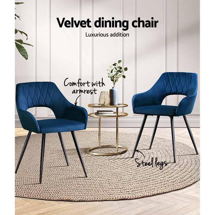 Set of 2 Caitlee Dining Chairs Kitchen Chairs Velvet Upholstered Blue