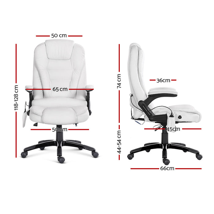 Massage Office Chair 8 Point PU Leather Office Chair - White