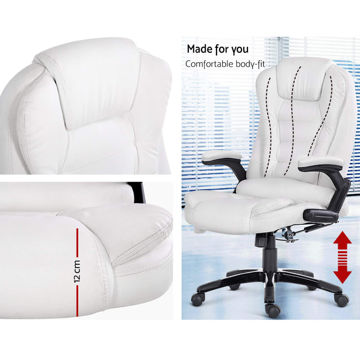 Massage Office Chair 8 Point PU Leather Office Chair - White