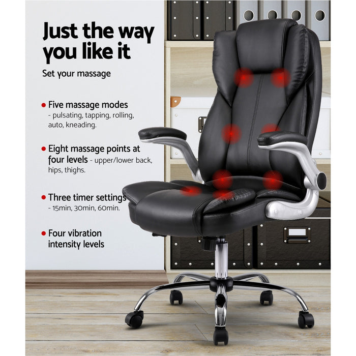 Massage Office Chair 8 Point PU Leather Office Chair - Black