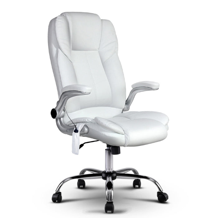 Massage Office Chair PU Leather 8 Point - White