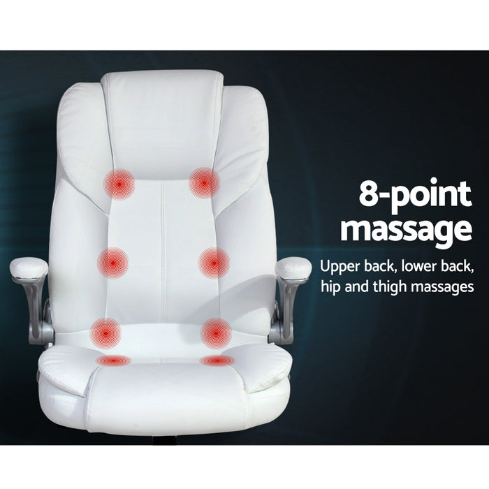 Massage Office Chair PU Leather 8 Point - White