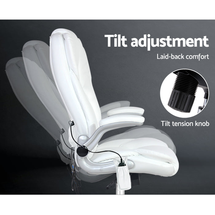 Massage Office Chair PU Leather 8 Point - White