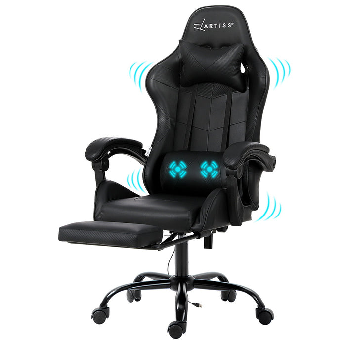 Gaming Chairs Massage Racing Recliner Leather Office Chair Footrest Black