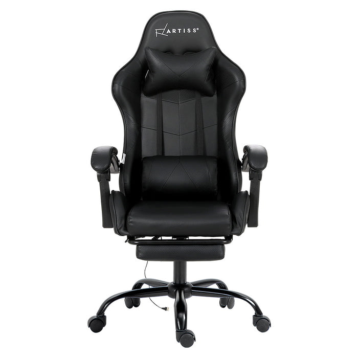 Gaming Chairs Massage Racing Recliner Leather Office Chair Footrest Black