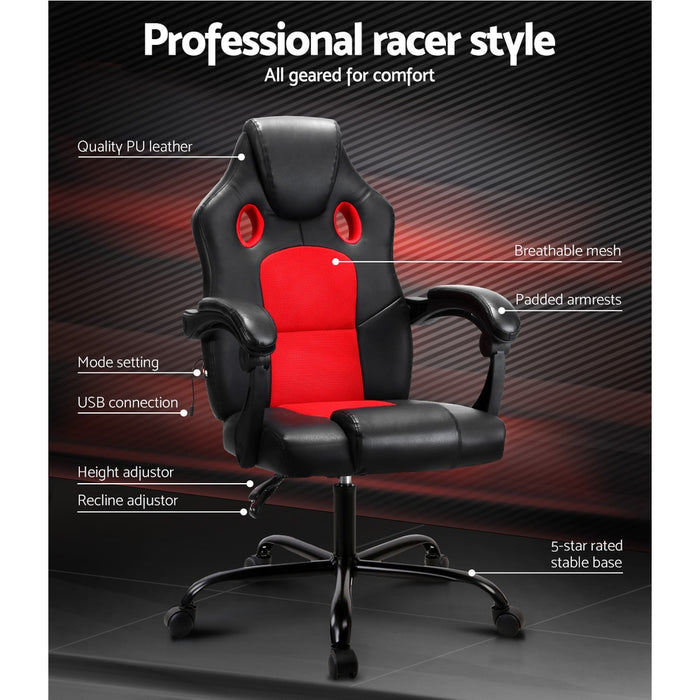 Massage Office Chair Gaming Computer Seat Recliner Racer Red