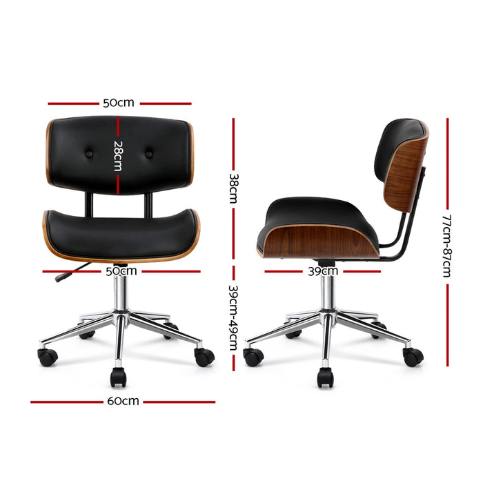 Wooden Office Chair Black Leather