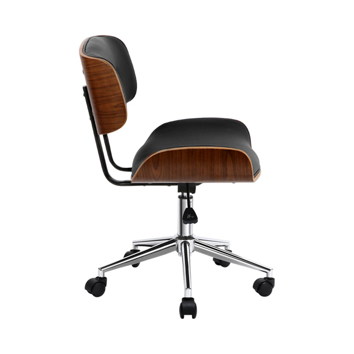 Wooden Office Chair Black Leather