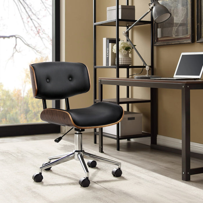 Wooden Office Chair Black Leather