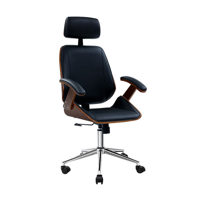 Wooden Office Chair Computer Gaming Chairs Executive Leather Black